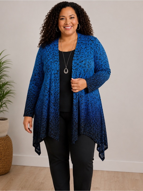 Catherines Sweaters - Catherines 4X Blue Black Ombre Open Front Textured Knit Cardigan NWT Plus Size